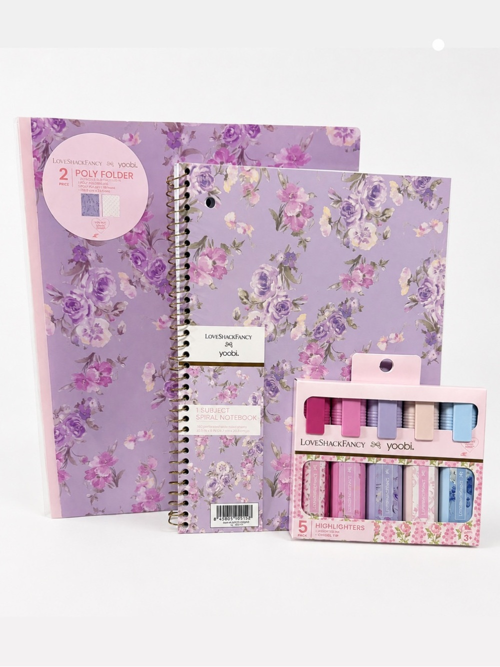 LoveShackFancy Notebook , 2 Poly Folders, Highlighters Set